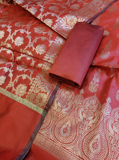 Red Tapeta Silk Floral Dual Zari Booti with Zari Jaal Dupatta Banarasi Suit  625AJ_TPT73