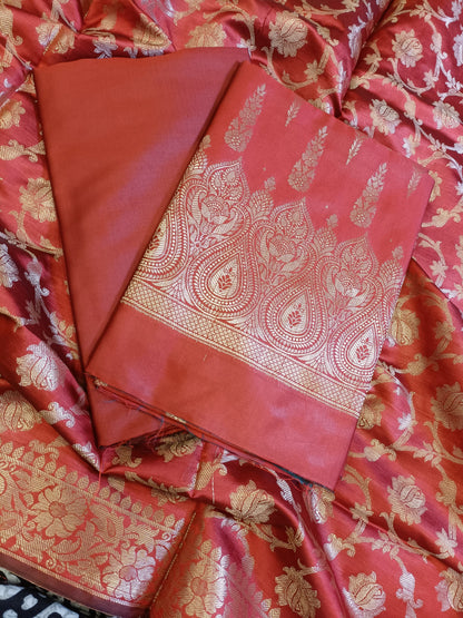 Red Tapeta Silk Floral Dual Zari Booti with Zari Jaal Dupatta Banarasi Suit  625AJ_TPT73