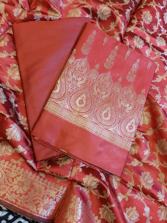 Red Tapeta Silk Floral Dual Zari Booti with Zari Jaal Dupatta Banarasi Suit  625AJ_TPT73