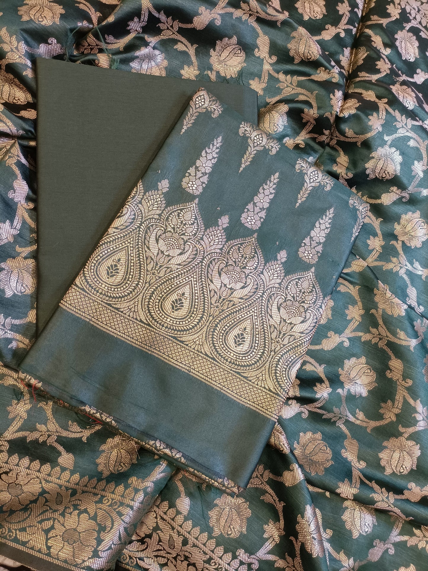 Darkgreen Tapeta Silk Floral Dual Zari Booti with Zari Jaal Dupatta Banarasi Suit  625AJ_TPT74