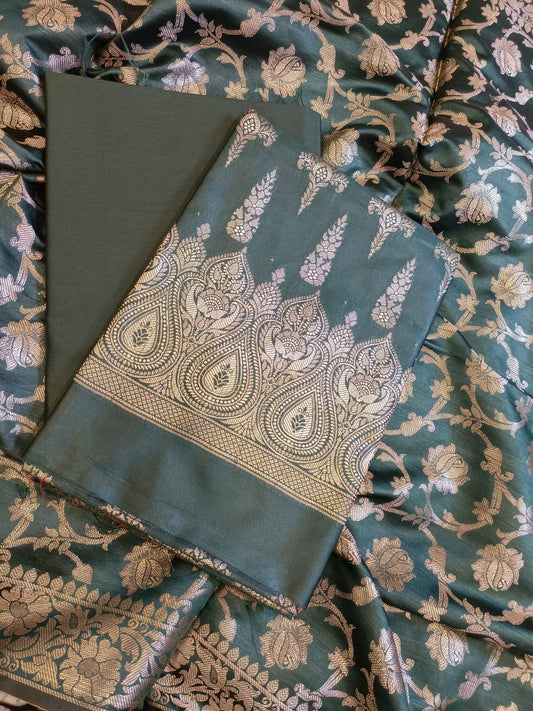 Darkgreen Tapeta Silk Floral Dual Zari Booti with Zari Jaal Dupatta Banarasi Suit  625AJ_TPT74