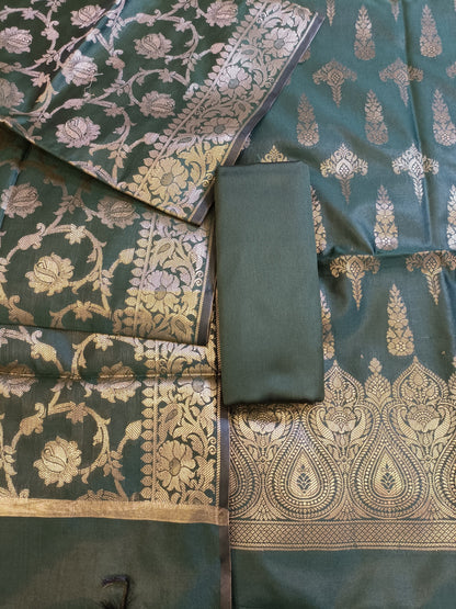 Darkgreen Tapeta Silk Floral Dual Zari Booti with Zari Jaal Dupatta Banarasi Suit  625AJ_TPT74