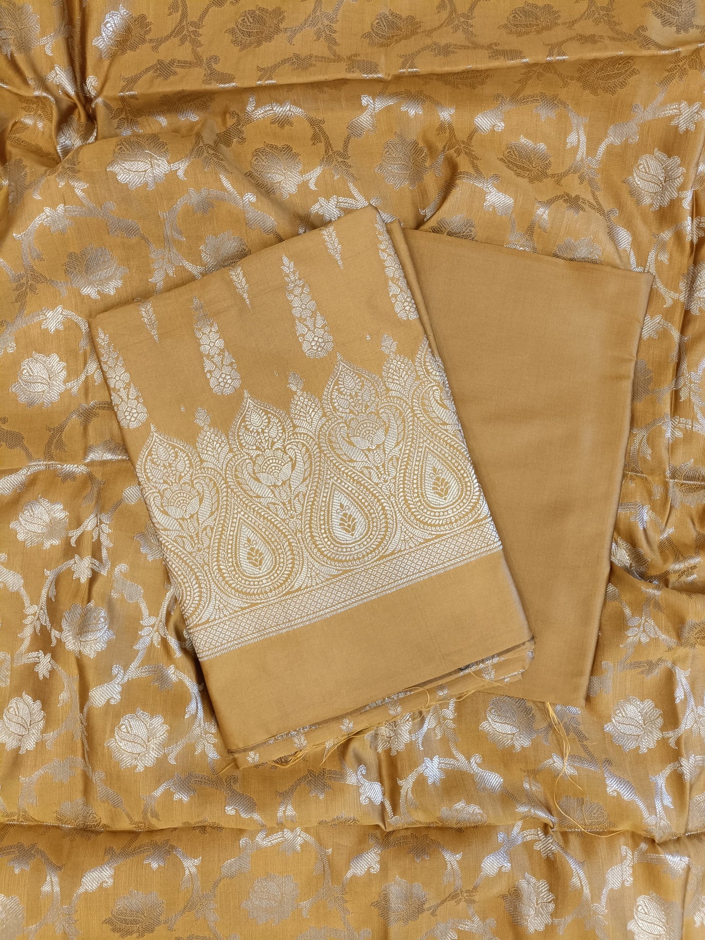 Mustard Gold Tapeta Silk Floral Dual Zari Booti with Zari Jaal Dupatta Banarasi Suit  625AJ_TPT75