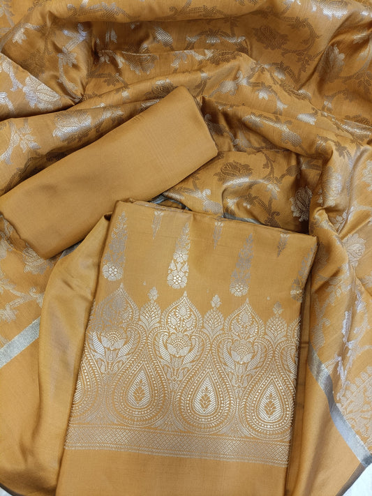 Mustard Gold Tapeta Silk Floral Dual Zari Booti with Zari Jaal Dupatta Banarasi Suit  625AJ_TPT75