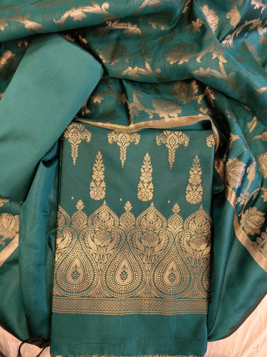 Seagreen Tapeta Silk Floral Dual Zari Booti with Zari Jaal Dupatta Banarasi Suit  625AJ_TPT76