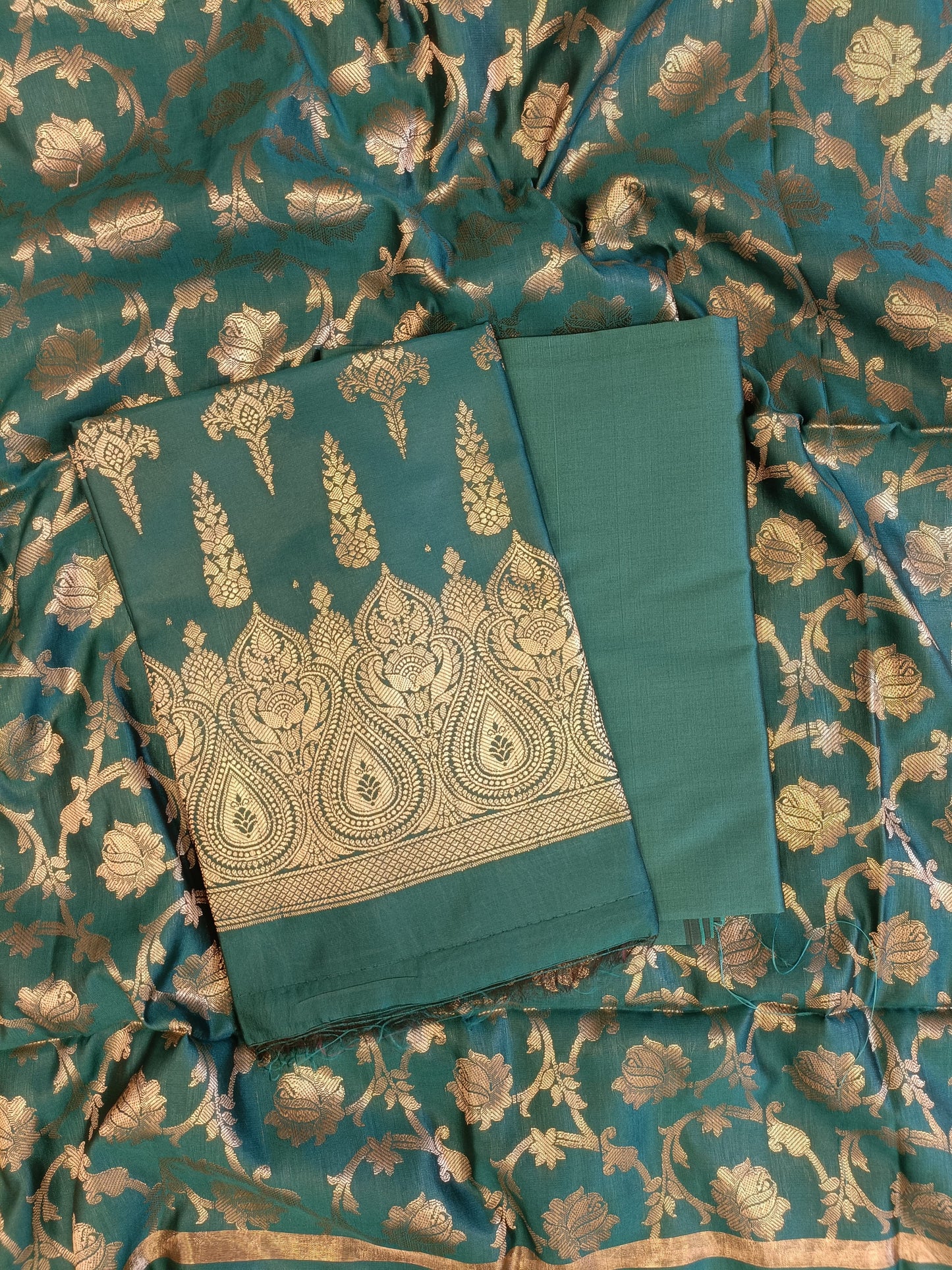 Seagreen Tapeta Silk Floral Dual Zari Booti with Zari Jaal Dupatta Banarasi Suit  625AJ_TPT76