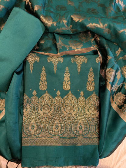 Seagreen Tapeta Silk Floral Dual Zari Booti with Zari Jaal Dupatta Banarasi Suit  625AJ_TPT76