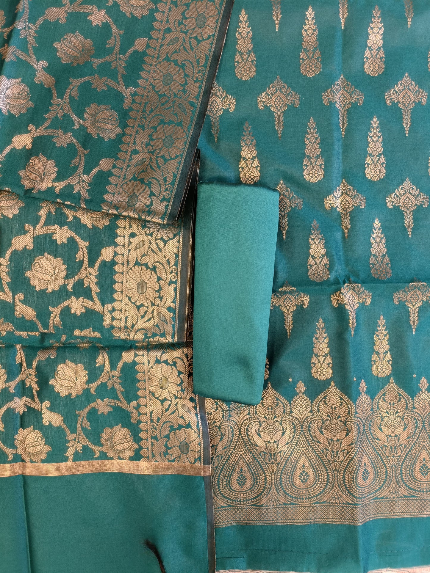 Seagreen Tapeta Silk Floral Dual Zari Booti with Zari Jaal Dupatta Banarasi Suit  625AJ_TPT76