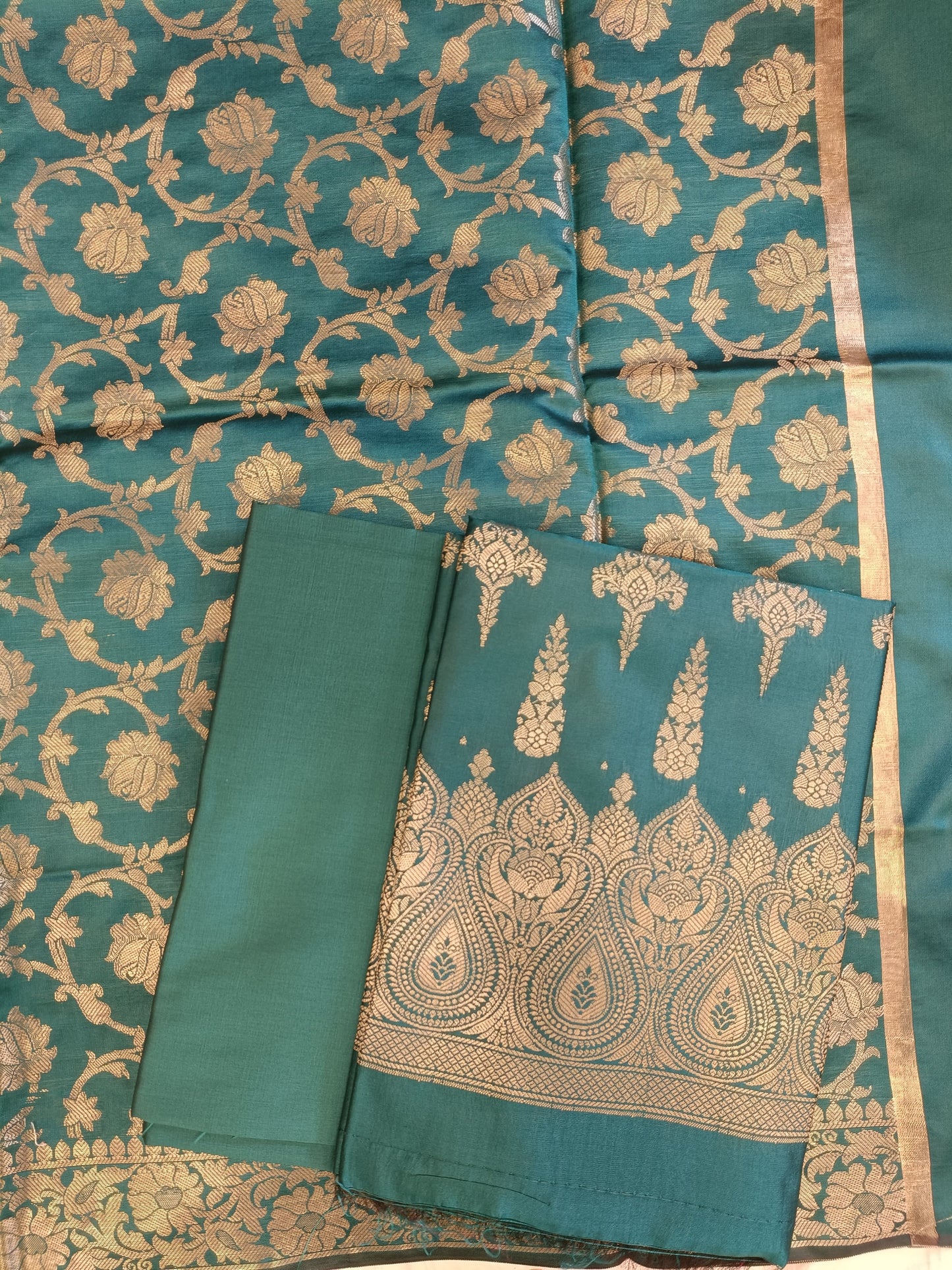 Seagreen Tapeta Silk Floral Dual Zari Booti with Zari Jaal Dupatta Banarasi Suit  625AJ_TPT76