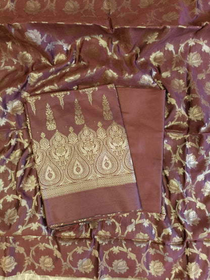 Wine Tapeta Silk Floral Dual Zari Booti with Zari Jaal Dupatta Banarasi Suit  625AJ_TPT77