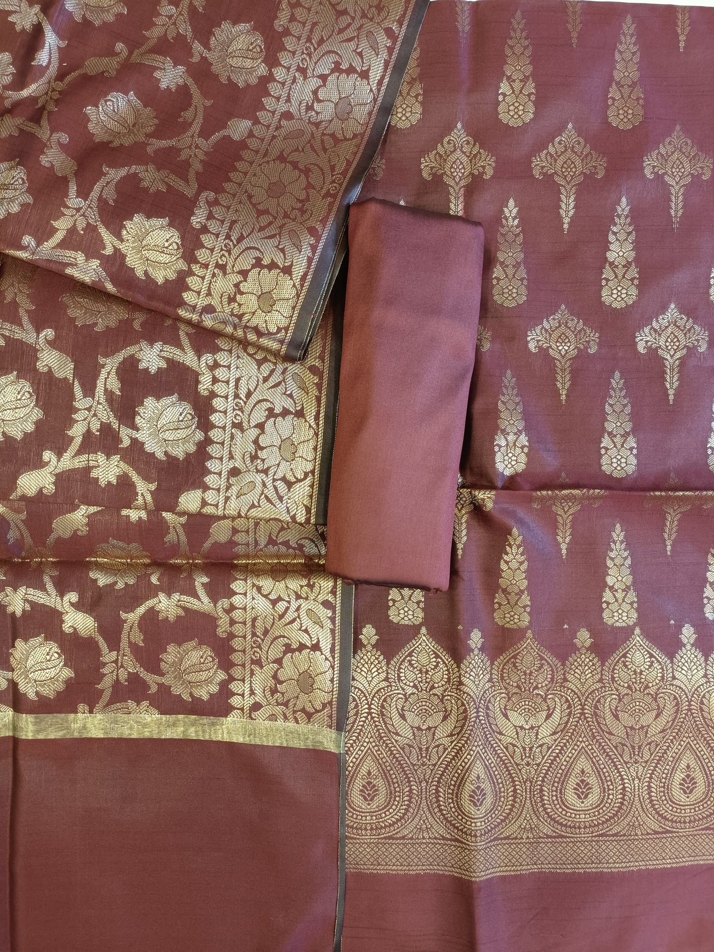 Wine Tapeta Silk Floral Dual Zari Booti with Zari Jaal Dupatta Banarasi Suit  625AJ_TPT77