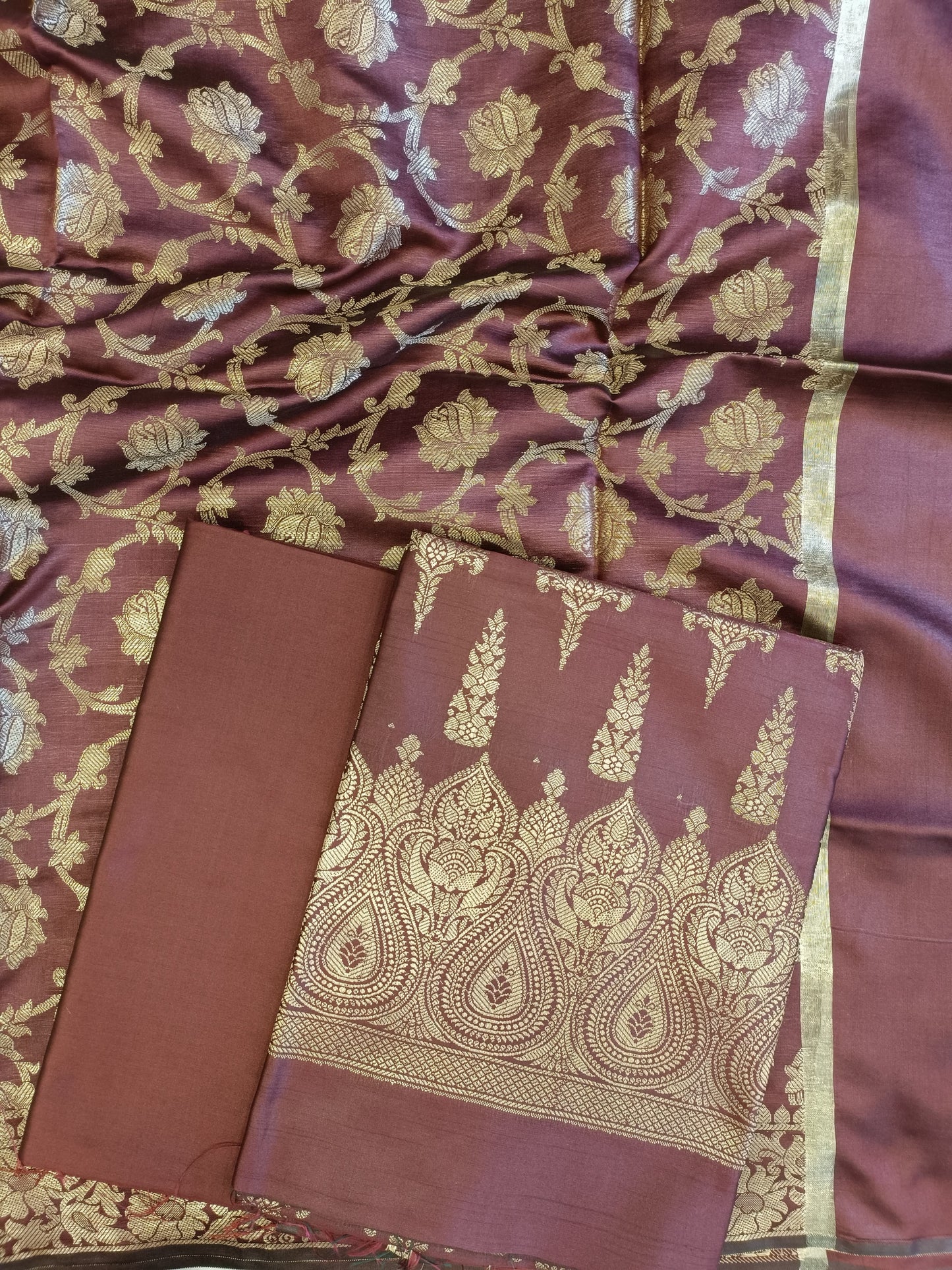 Wine Tapeta Silk Floral Dual Zari Booti with Zari Jaal Dupatta Banarasi Suit  625AJ_TPT77