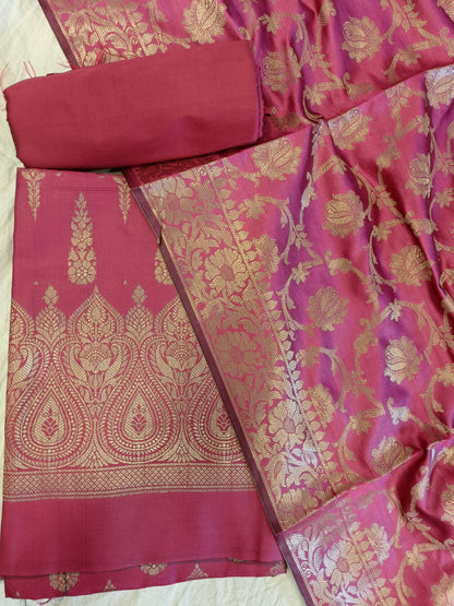Magenta Tapeta Silk Floral Dual Zari Booti with Zari Jaal Dupatta Banarasi Suit  625AJ_TPT78