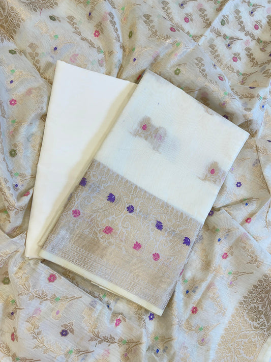 Light Yellow Cotton Resham Mina Zari Booti Paisley Mina Border Banarasi Suit 625SHL_CT11