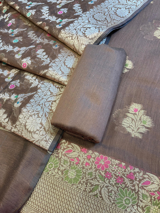 Brown Cotton Resham Minakari Floral Zari Boota Banarasi Suit 625SHL_CT12