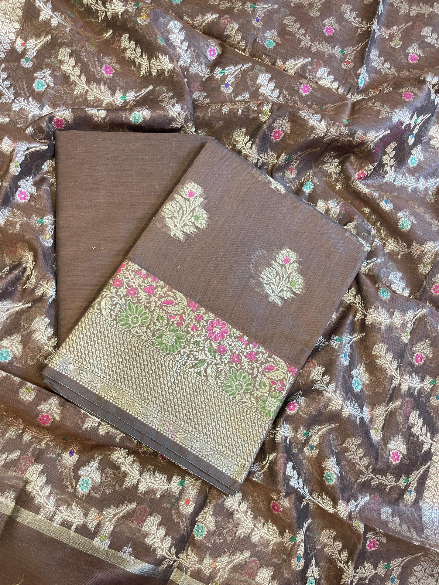 Brown Cotton Resham Minakari Floral Zari Boota Banarasi Suit 625SHL_CT12