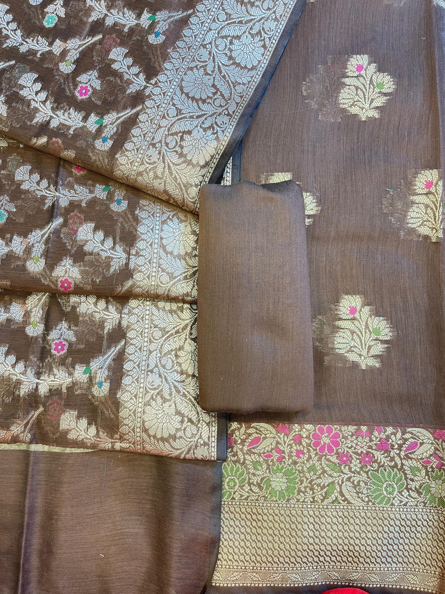 Brown Cotton Resham Minakari Floral Zari Boota Banarasi Suit 625SHL_CT12