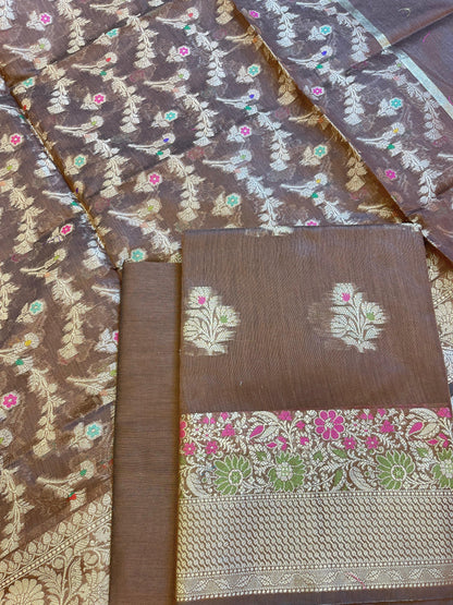 Brown Cotton Resham Minakari Floral Zari Boota Banarasi Suit 625SHL_CT12