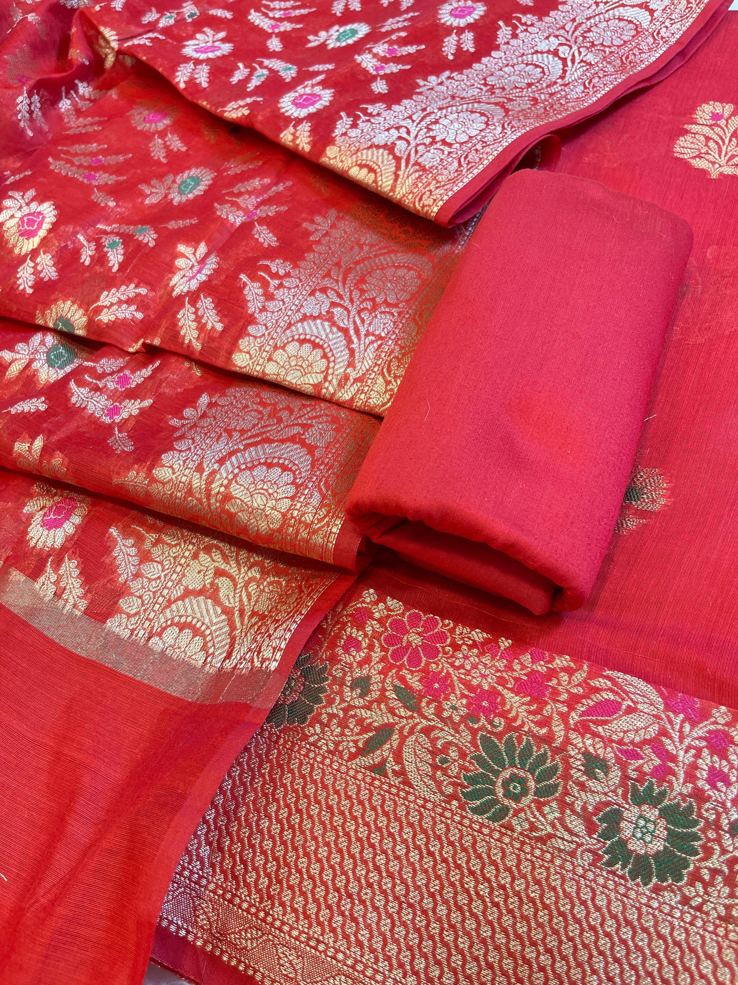 Red Cotton Resham Minakari Floral Zari Boota Banarasi Suit 625SHL_CT13