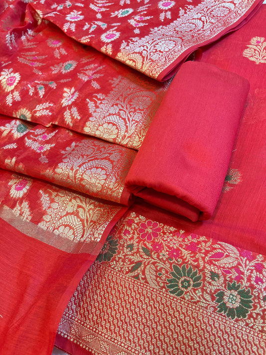 Red Cotton Resham Minakari Floral Zari Boota Banarasi Suit 625SHL_CT13