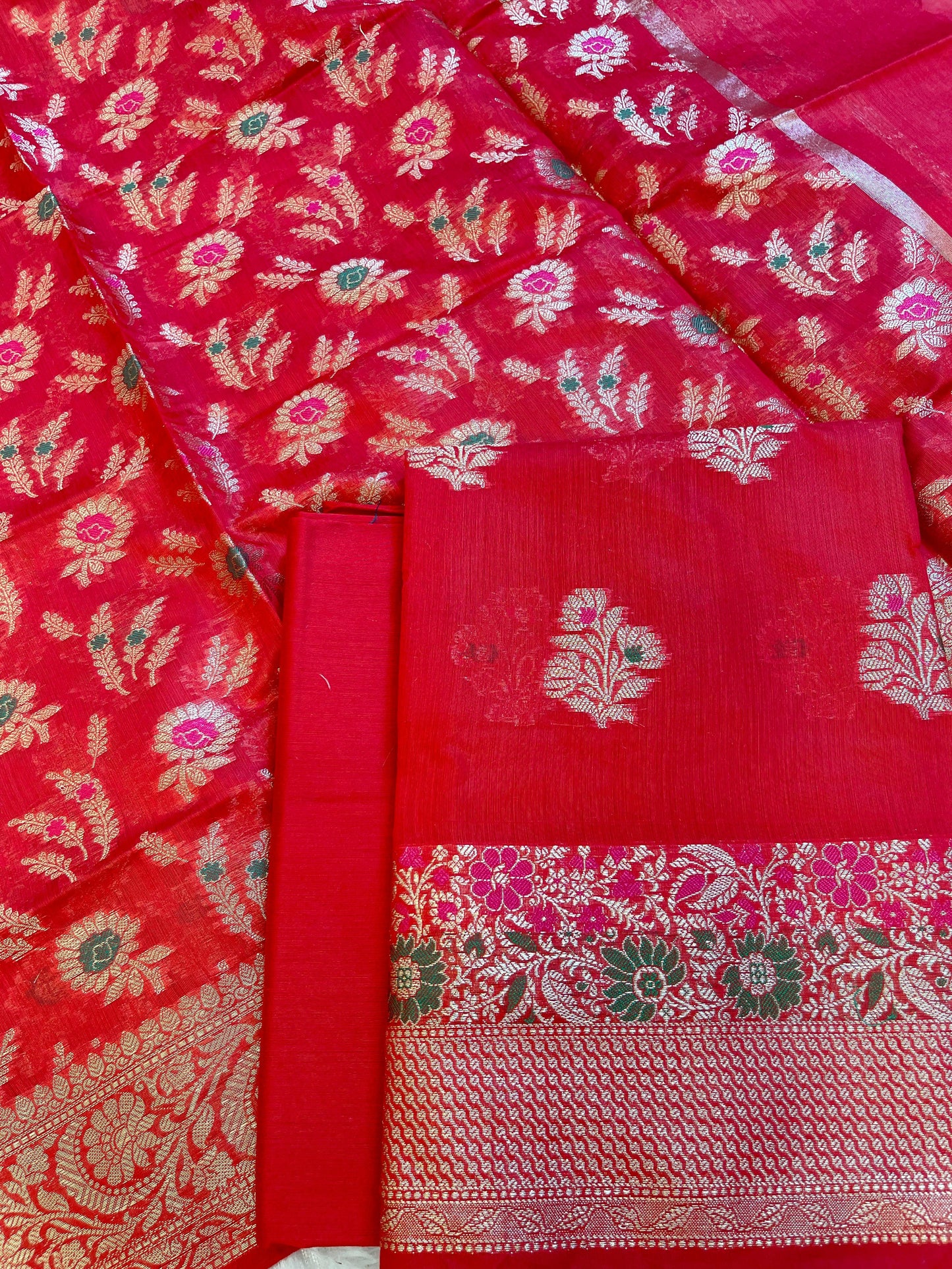 Red Cotton Resham Minakari Floral Zari Boota Banarasi Suit 625SHL_CT13