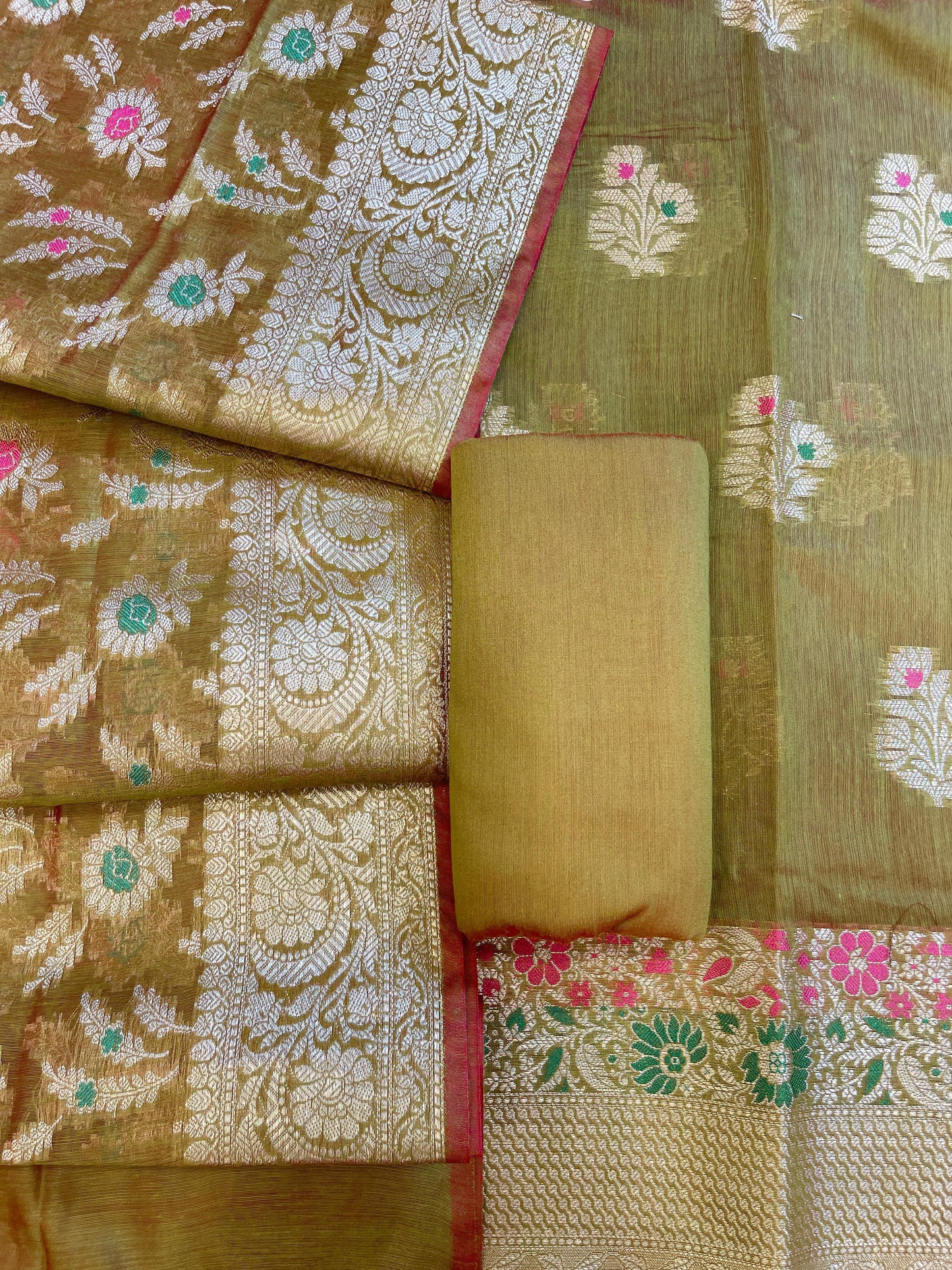Green Cotton Resham Minakari Floral Zari Boota Banarasi Suit 625SHL_CT14
