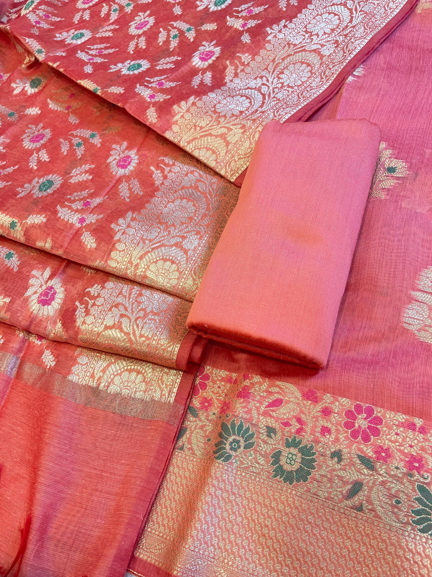 Peach Cotton Resham Minakari Floral Zari Boota Banarasi Suit 625SHL_CT17