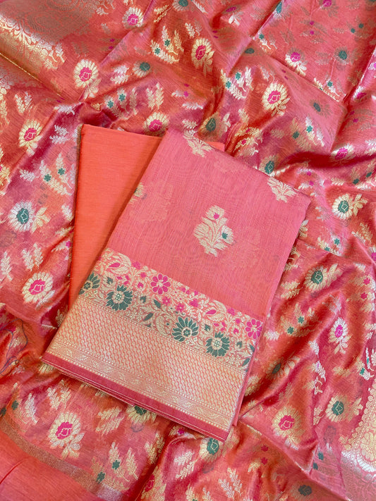 Peach Cotton Resham Minakari Floral Zari Boota Banarasi Suit 625SHL_CT17