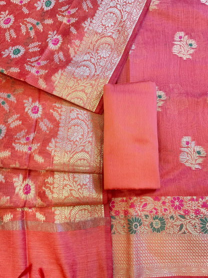 Peach Cotton Resham Minakari Floral Zari Boota Banarasi Suit 625SHL_CT17