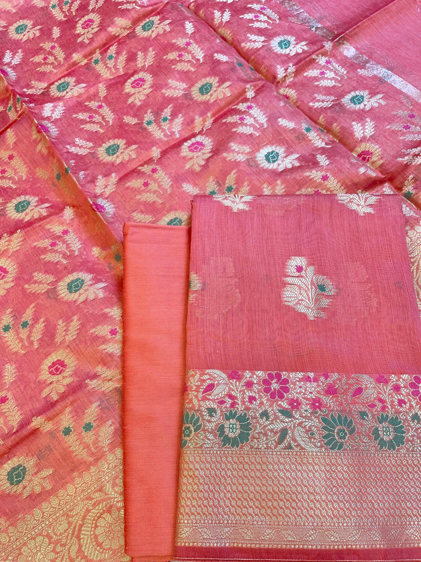 Peach Cotton Resham Minakari Floral Zari Boota Banarasi Suit 625SHL_CT17