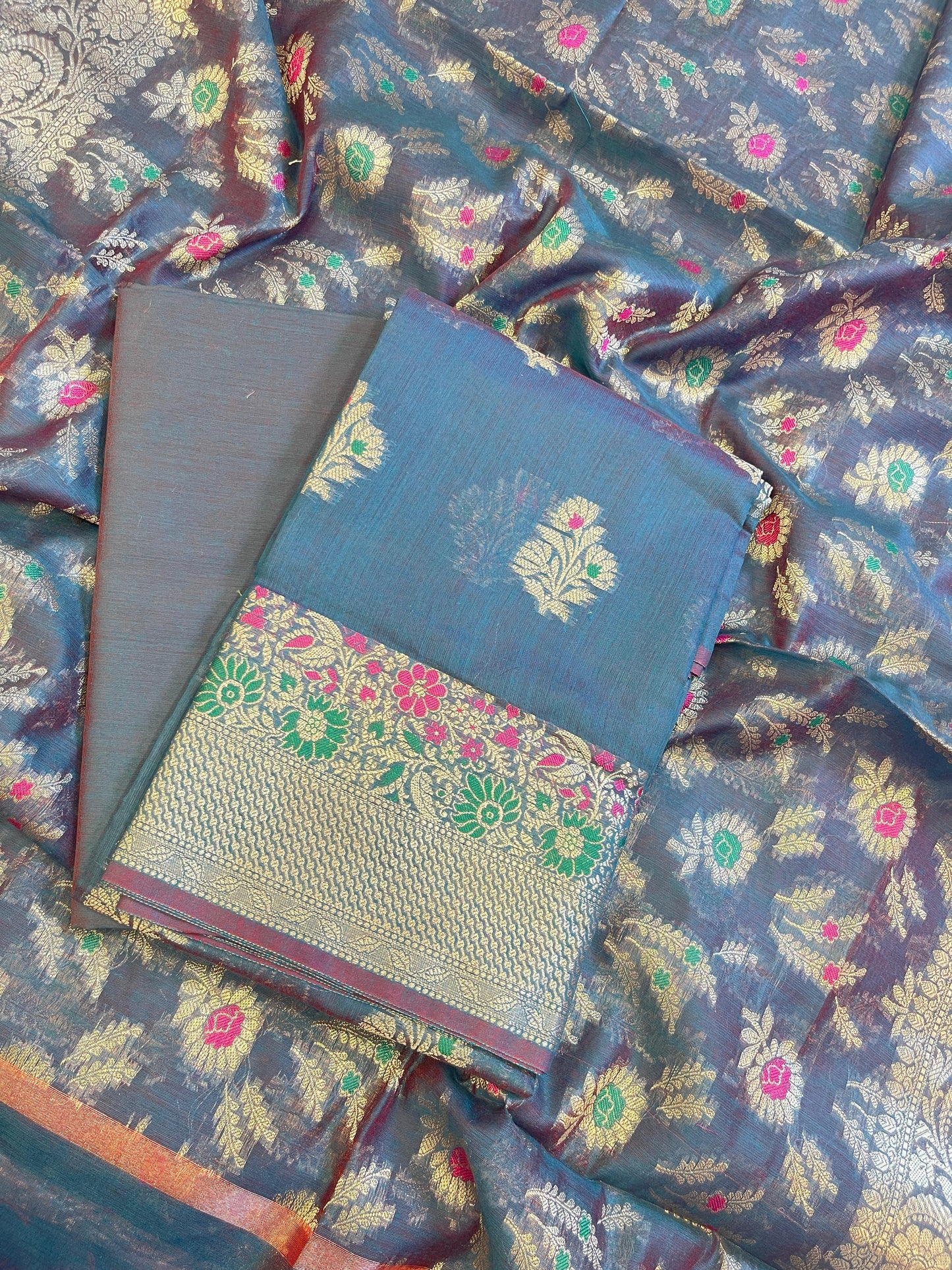Navy Blue Cotton Resham Minakari Floral Zari Boota Banarasi Suit 625SHL_CT18