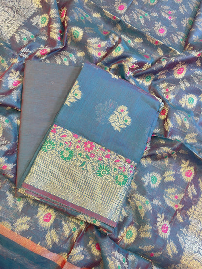 Navy Blue Cotton Resham Minakari Floral Zari Boota Banarasi Suit 625SHL_CT18