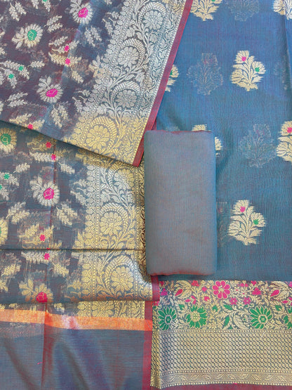 Navy Blue Cotton Resham Minakari Floral Zari Boota Banarasi Suit 625SHL_CT18