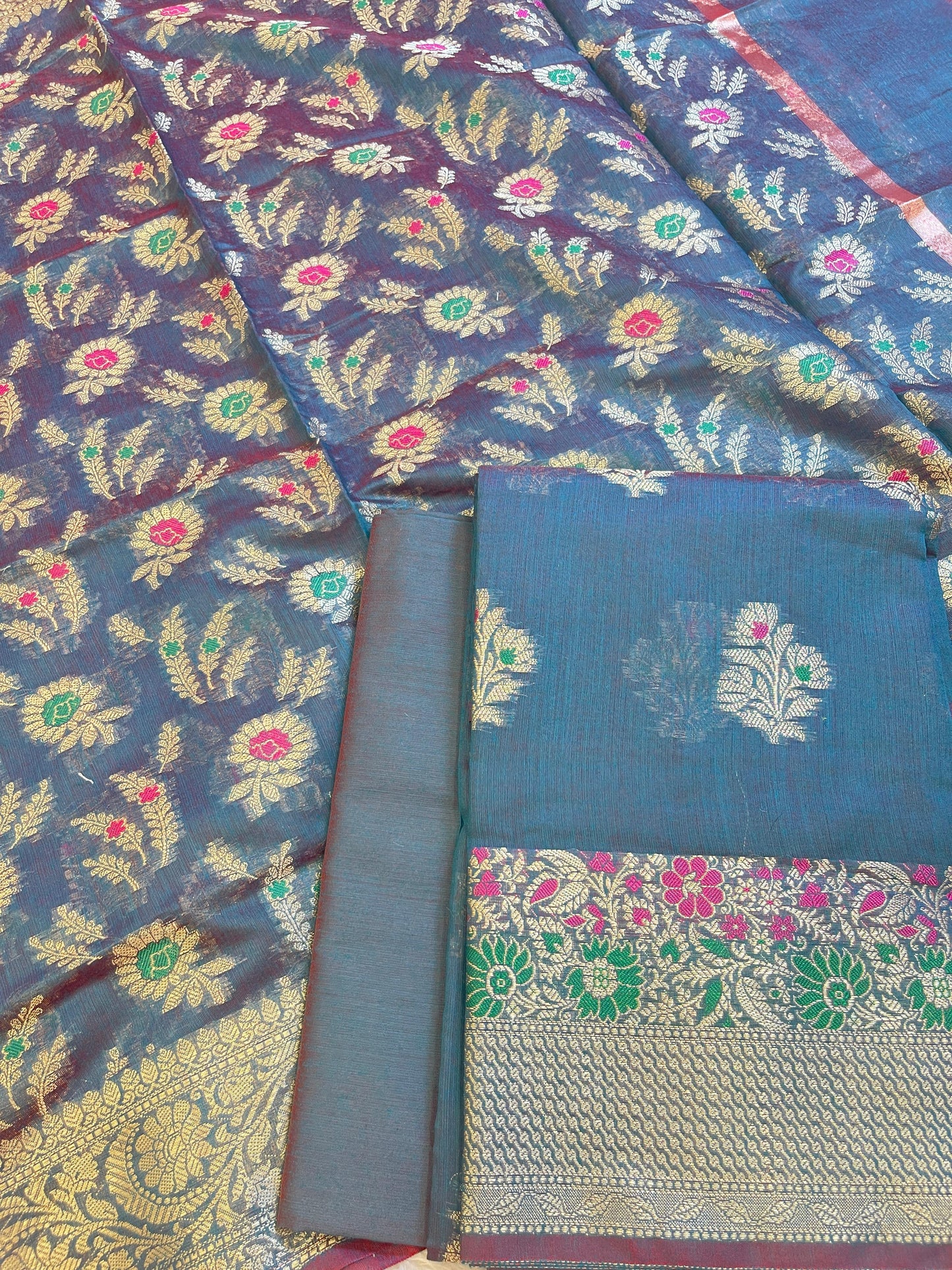 Navy Blue Cotton Resham Minakari Floral Zari Boota Banarasi Suit 625SHL_CT18