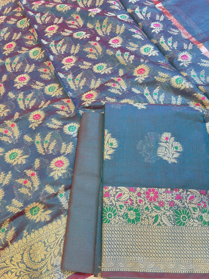 Navy Blue Cotton Resham Minakari Floral Zari Boota Banarasi Suit 625SHL_CT18