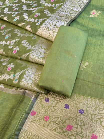 Green Cotton Resham Mina Floral Booti Paisley Mina Border Banarasi Suit 625SHL_CT19