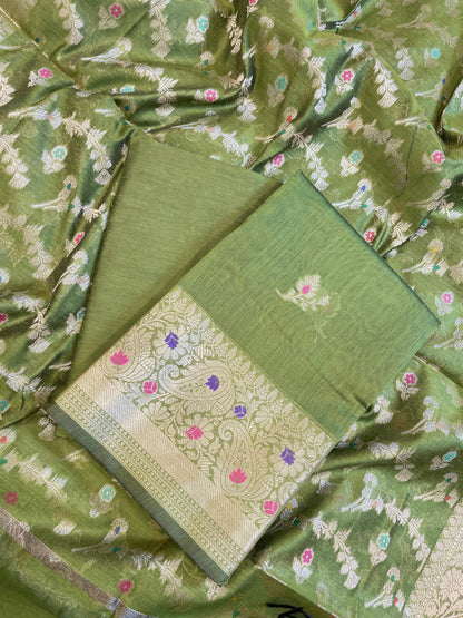 Green Cotton Resham Mina Floral Booti Paisley Mina Border Banarasi Suit 625SHL_CT19