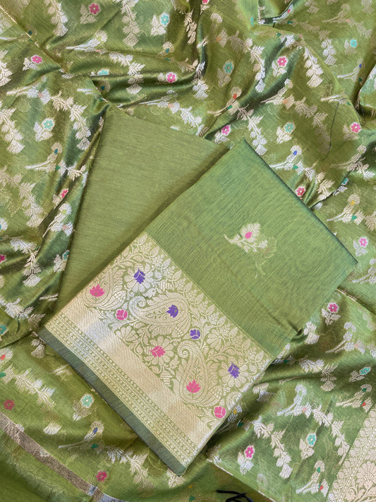 Green Cotton Resham Mina Floral Booti Paisley Mina Border Banarasi Suit 625SHL_CT19
