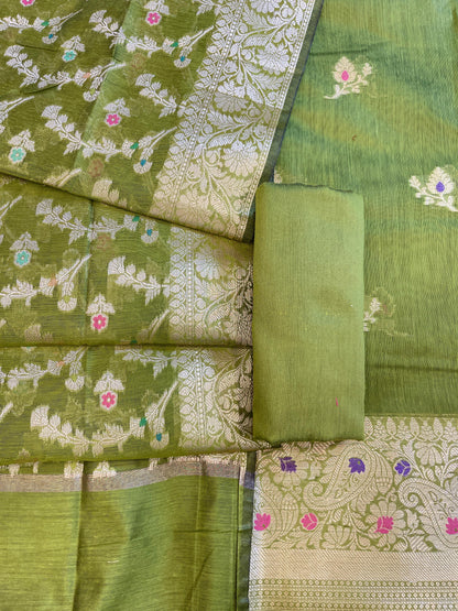 Green Cotton Resham Mina Floral Booti Paisley Mina Border Banarasi Suit 625SHL_CT19