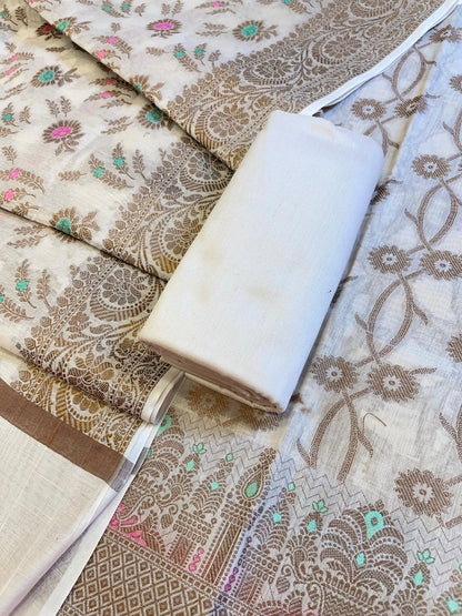 Beige Cotton Resham Zari Floral Jaal Banarasi Suit 625SHL_CT1