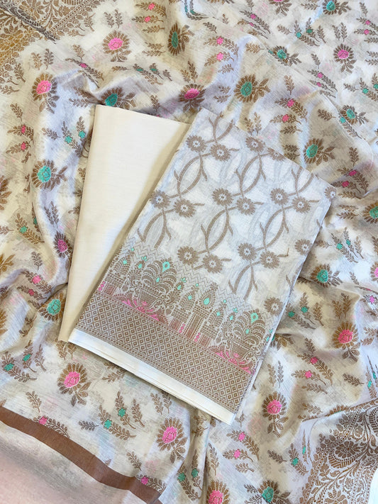 Beige Cotton Resham Zari Floral Jaal Banarasi Suit 625SHL_CT1