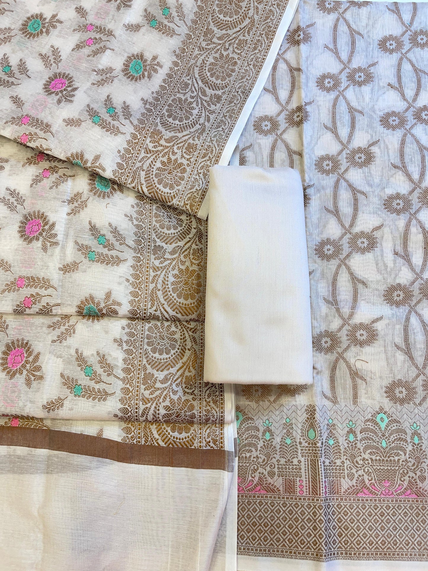 Beige Cotton Resham Zari Floral Jaal Banarasi Suit 625SHL_CT1