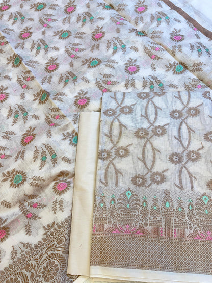 Beige Cotton Resham Zari Floral Jaal Banarasi Suit 625SHL_CT1