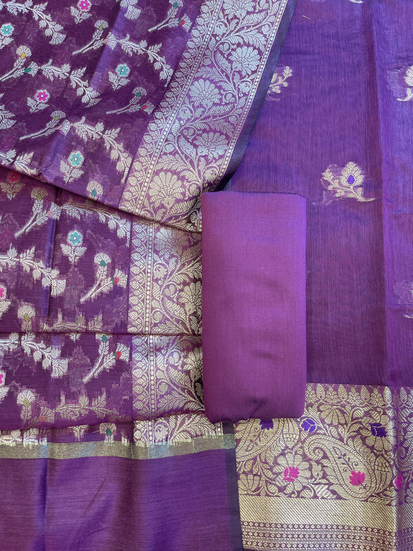 Purple Cotton Resham Mina Floral Booti Paisley Mina Border Banarasi Suit 625SHL_CT20
