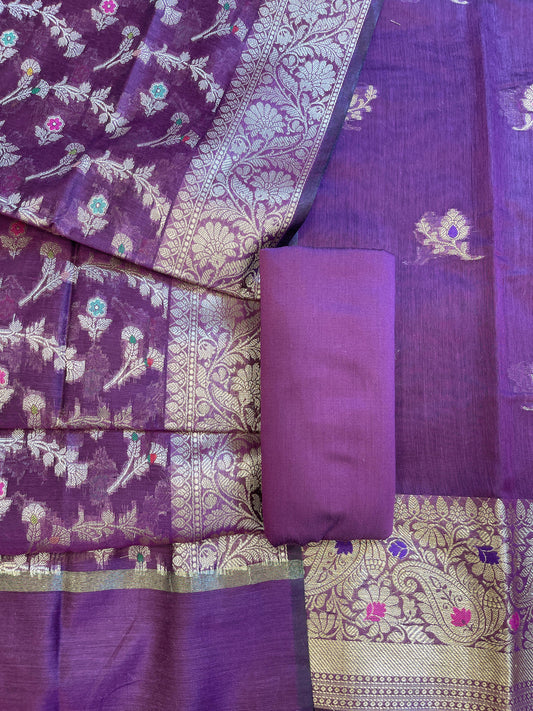 Purple Cotton Resham Mina Floral Booti Paisley Mina Border Banarasi Suit 625SHL_CT20