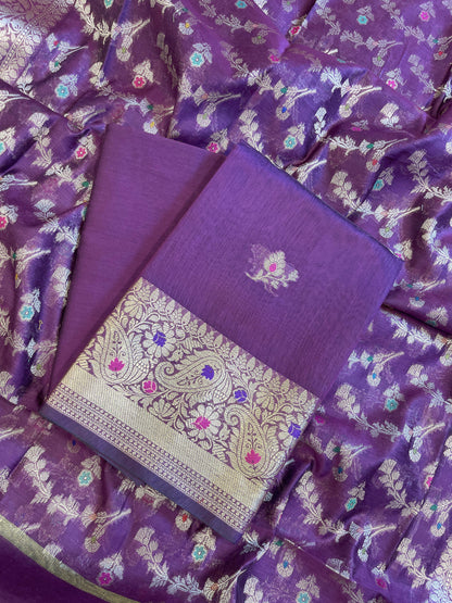 Purple Cotton Resham Mina Floral Booti Paisley Mina Border Banarasi Suit 625SHL_CT20