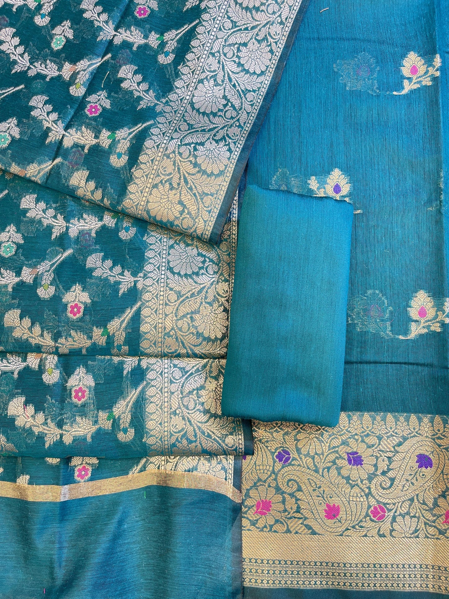 Seagreen Cotton Resham Mina Floral Booti Paisley Mina Border Banarasi Suit 625SHL_CT21