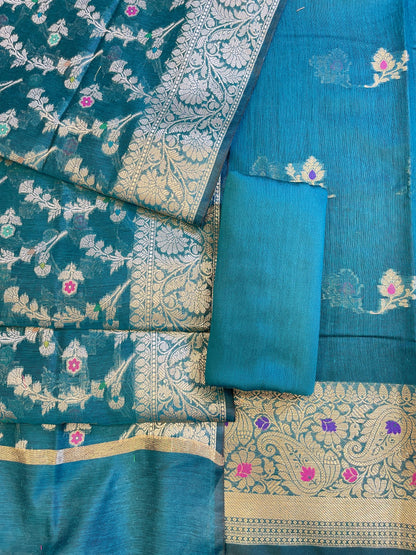 Seagreen Cotton Resham Mina Floral Booti Paisley Mina Border Banarasi Suit 625SHL_CT21