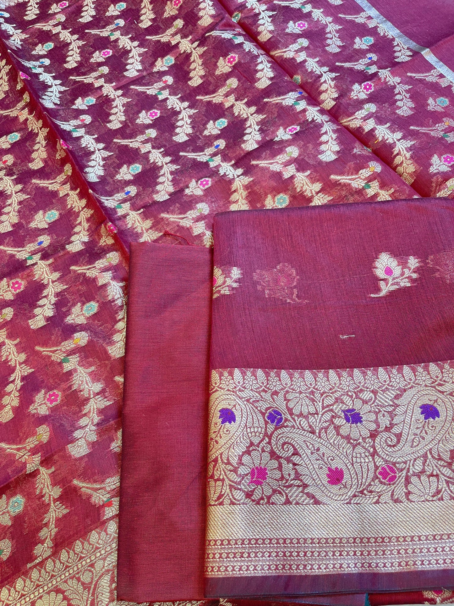 Maroon Cotton Resham Mina Floral Booti Paisley Mina Border Banarasi Suit 625SHL_CT22