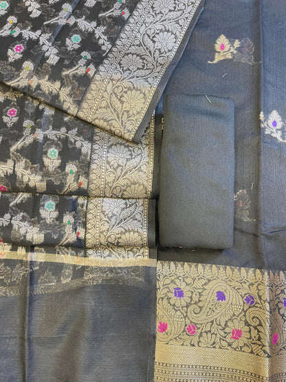 Black Cotton Resham Mina Floral Booti Paisley Mina Border Banarasi Suit 625SHL_CT24